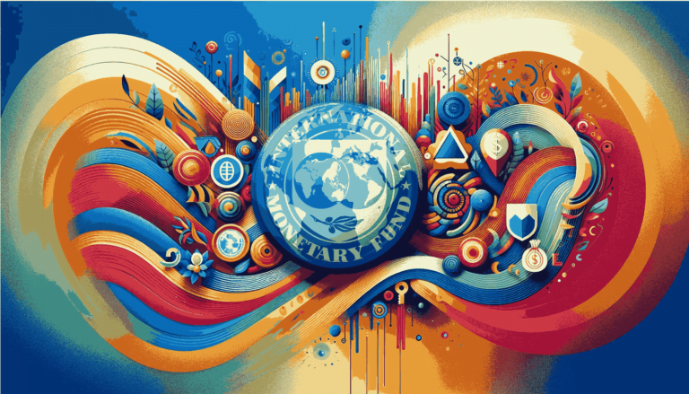 IMF logo with the imaginary of global financial influence.