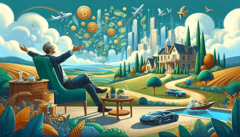 featured images depict an investor happily living in luxurious and serene settings, symbolizing bliss and financial success.