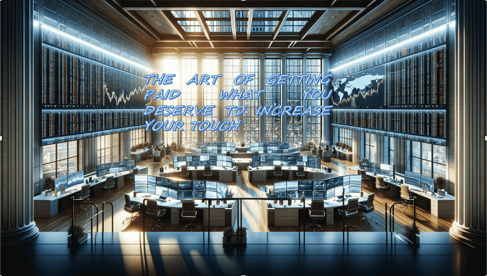 A high-tech wall street bank view from the mezzanine floor