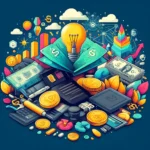 Image for the article on Why money was invented. it show the light, bills, coins, graphical charts and calculator